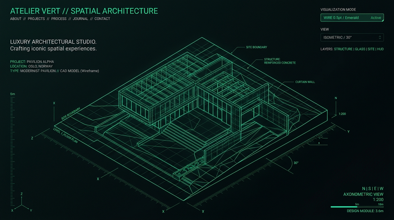 Atelier Vert Luxury Spatial Architecture interactive 3D CAD wireframe platform